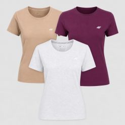 KOMPLET KOSZULEK DAMSKICH 4F T-SHIRT ZESTAW 3PAK SPORTOWY SS26. T-shirty sportowe 4f, uniwersalny, bez wzorów, z bawełny, bez ramiączek, na fitness i siłownię. Za 113.00 zł.
