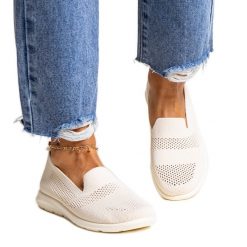 Beżowe tenisówki na piankowej podeszwie Rahima beżowy. Brązowe trampki w ażurowe wzory, z gumy, eleganckie, bez zapięcia. Za 101.26 zł.