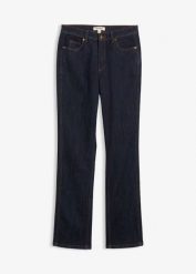 Dżinsy z prostymi nogawkami, high waist. Niebieskie jeansy bonprix, bez wzorów, z jeansu, z podwyższonym stanem. Za 124.99 zł.