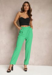 Zielone Spodnie High Waist z Gumką w Talii i Prostymi Nogawkami Brenissa. Zielone jeansy Renee, l, bez wzorów, z jeansu, eleganckie, z podwyższonym stanem. W wyprzedaży za 99.99 zł.