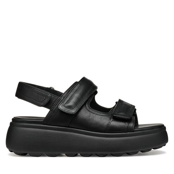 Sandały Geox. Czarne sandały Geox, bez wzorów, bez obcasa, na koturnie, bez zapięcia. Za 309.99 zł.