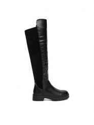 DeeZee Muszkieterki 58573-10 Czarny. Czarne kozaki DeeZee, bez wzorów, z materiału, bez obcasa, na płaskiej podeszwie, bez zapięcia. Za 199.99 zł.