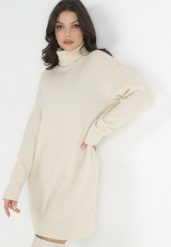 Beżowa Sukienka Wełniana Oversize z Golfem Heire. Brązowe sukienki Born2be, na co dzień, m, bez wzorów, z wełny, eleganckie, bez kołnierzyka, bez ramiączek, mini, kopertowe. W wyprzedaży za 152.99 zł.