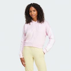 Bluza z kapturem Essentials 3-Stripes French Terry Full-Zip. Białe bluzy adidas, xs, bez wzorów, z materiału, bez ramiączek, z kapturem. W wyprzedaży za 168.35 zł.