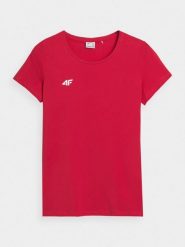 4F T-shirt slim gładki damski - czerwony XL. Czerwone t-shirty 4f, xl, bez wzorów, z bawełny, klasyczne, bez kołnierzyka, bez ramiączek. Za 79.99 zł.