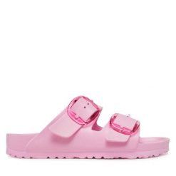 Klapki Birkenstock. Czerwone klapki Birkenstock, bez wzorów, bez obcasa, bez zapięcia. Za 229.99 zł.