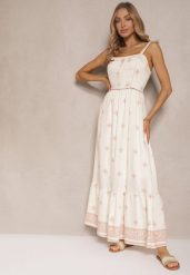 Beżowa Sukienka z Wiskozą o Rozkloszowanym Kroju na Ramiączkach w Boho Print Leaella. Brązowe sukienki Renee, na co dzień, l, bez wzorów, z wiskozy, boho, bez kołnierzyka, bez ramiączek, midi, rozkloszowane. W wyprzedaży za 91.99 zł.