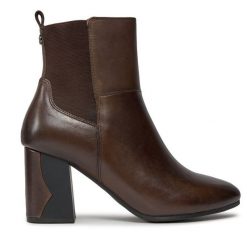 Botki Caprice. Brązowe botki Caprice, bez wzorów, bez obcasa, na słupku, bez zapięcia. Za 299.99 zł.