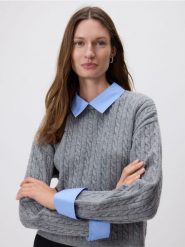 Sweter z koszulowymi elementami - szary. Szare swetry Reserved, l, bez wzorów, z dzianiny, bez ramiączek. W wyprzedaży za 79.99 zł.