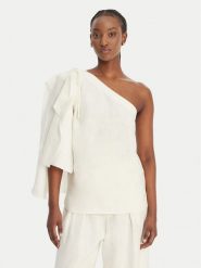 Eleh Bluzka SS260317 Biały Regular Fit. Białe bluzki Eleh, bez wzorów, ze lnu, bez kołnierzyka, bez ramiączek. Za 756.99 zł.