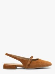 Rude czółenka slingback. Brązowe czółenka Ryłko, bez wzorów, ze skóry, bez obcasa, na obcasie, bez zapięcia. W wyprzedaży za 299.99 zł.