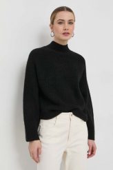 BOSS sweter wełniany damski kolor czarny z półgolfem. Czarne swetry Boss, l, bez wzorów, z dzianiny, bez ramiączek. Za 849.99 zł.