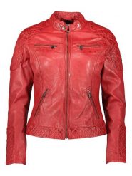 HIS Skórzana kurtka w kolorze czerwonym rozmiar: 44. Czerwone kurtki HIS, bez wzorów, ze skóry, bez kaptura. Za 478.99 zł.