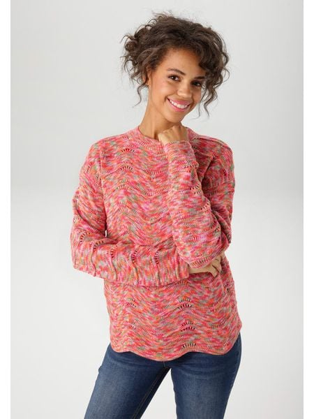 Aniston Sweter w kolorze różowo-zielonym rozmiar: 46. Różowe swetry Aniston, bez wzorów, ze splotem, bez ramiączek. Za 48.05 zł.