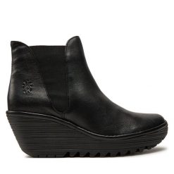 Botki Fly London. Czarne botki Fly London, bez wzorów, bez obcasa, na koturnie, bez zapięcia. Za 419.99 zł.