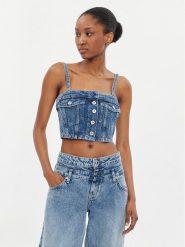 Karl Lagerfeld Jeans Top 241J1600 Niebieski Slim Fit. Niebieskie topy Karl Lagerfeld Jeans, xs, bez wzorów, z bawełny, bez kołnierzyka, bez ramiączek. Za 199.99 zł.