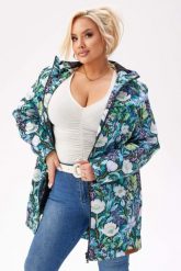 Lekka kurtka przejściowa SOFTSHELL z kapturem w kwiaty w odcieniach błękitu i zieleni OVERSIZE PLUS SIZE XXL JESIEŃ. Niebieskie kurtki do biegania Moda Size Plus Iwanek, na jesień, m, bez wzorów, z bawełny, z kapturem, rowerowe. Za 559.90 zł.