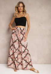 Różowo-Czarne Spodnie z Rozszerzanymi Nogawkami z Wiskozy High Waist z Gumką w Talii Nasie. Czerwone jeansy Renee, l, bez wzorów, z jeansu, eleganckie, z podwyższonym stanem, długie. W wyprzedaży za 29.99 zł.
