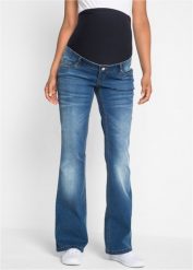 Dżinsy ciążowe, Bootcut. Niebieskie jeansy bonprix, bez wzorów, z jeansu. Za 127.99 zł.