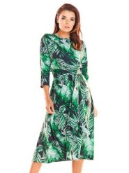 Awama Sukienka w kolorze zielonym ze wzorem rozmiar: XL. Zielone sukienki Awama, xl, bez wzorów, bez kołnierzyka, bez ramiączek, midi. Za 77.99 zł.