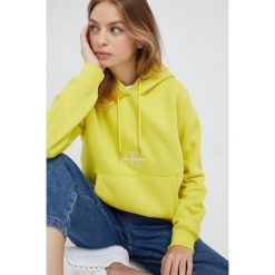 Calvin Klein Jeans bluza J20J218983.9BYY damska kolor żółty z kapturem z aplikacją. Żółte bluzy Calvin Klein Jeans, l, z aplikacjami, z dzianiny, bez ramiączek, z kapturem. Za 449.99 zł.