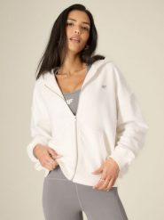 4F Bluza loose z kapturem damska - biała S. Białe bluzy 4f, s, bez wzorów, z dzianiny, bez ramiączek, z kapturem. Za 179.99 zł.