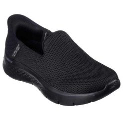 Damskie Buty Sportowe Go Walk Flex Relish. Czarne buty treningowe Skechers, bez wzorów, z materiału, bez zapięcia. Za 289.99 zł.