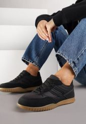 Czarne Sneakersy Tenisówki z Geometrycznym Motywem Fesindia. Czarne trampki Renee, bez wzorów, z jeansu, eleganckie, bez zapięcia. Za 89.99 zł.