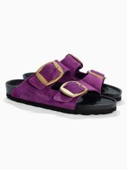 BACKSUN Skórzane klapki "Londrina" w kolorze fioletowym rozmiar: 36. Różowe klapki Backsun, bez wzorów, ze skóry, klasyczne, z otwartym noskiem, bez obcasa, bez zapięcia. Za 130.99 zł.