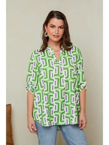 Curvy Lady Bluzka w kolorze zielono-białym rozmiar: 44/46. Zielone bluzki Curvy Lady, bez wzorów, klasyczne, bez kołnierzyka, bez ramiączek. Za 87.61 zł.