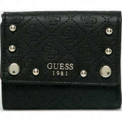 Guess Jeans - Portfel. Czarne portfele Guess Jeans, z aplikacjami, z jeansu. Za 259.90 zł.