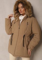 Ciemnobeżowa Zimowa Kurtka Parka Ozdobiona Futerkiem Sianila. Brązowe kurtki Renee, na zimę, l, z aplikacjami, z jeansu, eleganckie, bez kaptura. W wyprzedaży za 263.99 zł.