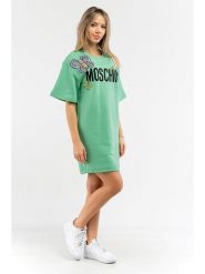 Moschino Sukienka w kolorze zielonym rozmiar: 40. Zielone sukienki MOSCHINO, bez wzorów, z bawełny, bez kołnierzyka, bez ramiączek, mini. Za 638.42 zł.
