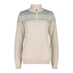 Damski sweter 1/2 zip CMP Wooltech. Białe swetry CMP, na zimę, s, bez wzorów, z tkaniny, sportowe, bez ramiączek. Za 342.50 zł.