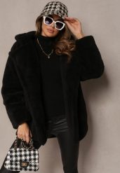 Czarna Futerkowa Kurtka Teddy z Kapturem z Wsuwanymi Kieszeniami Gerovia. Czarne kurtki Renee, l, bez wzorów, z jeansu, eleganckie, z kapturem. W wyprzedaży za 136.49 zł.