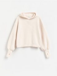 Bluza z kapturem - złamana biel. Bluzy Reserved, l, bez wzorów, z dzianiny, bez ramiączek, z kapturem. Za 139.99 zł.