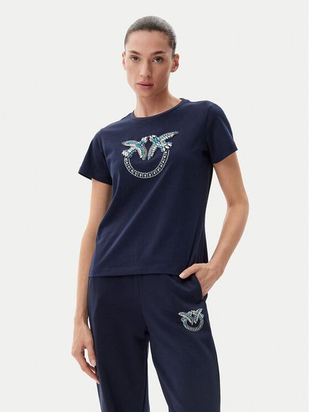 PINKO T-Shirt Quentin 100535 A2G7 Granatowy Regular Fit. Niebieskie t-shirty Pinko, s, bez wzorów, z bawełny, bez kołnierzyka, bez ramiączek. Za 349.99 zł.