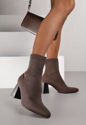 Brązowe Botki Vices na Słupku ze Skarpetową Cholewką Adanelle. Brązowe botki Renee, bez wzorów, eleganckie, bez obcasa, na obcasie, bez zapięcia. Za 139.99 zł.