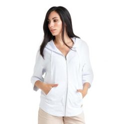 Bluza Chic Boxing z zamkiem błyskawicznym i rękawami ¾. Białe bluzy bez kaptura LEONE 1947 APPAREL, l, bez wzorów, z tkaniny, bez kaptura, na fitness i siłownię. Za 157.88 zł.