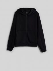 4F Bluza dresowa regular z kapturem damska - czarna XL. Czarne bluzy 4f, xl, bez wzorów, z dresówki, bez ramiączek, z kapturem. Za 169.99 zł.