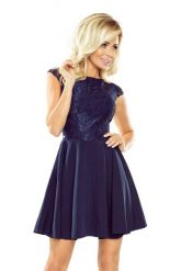 Granatowa sukienka na wesele rozkloszowana z koronkową górą. Sukienki Sukienki.shop, na imprezę, xl, bez wzorów, z koronki, wizytowe, bez kołnierzyka, bez ramiączek, rozkloszowane. Za 149.00 zł.