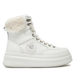 Botki Blauer. Białe botki Blauer, bez wzorów, bez obcasa, na płaskiej podeszwie, bez zapięcia. Za 429.99 zł.