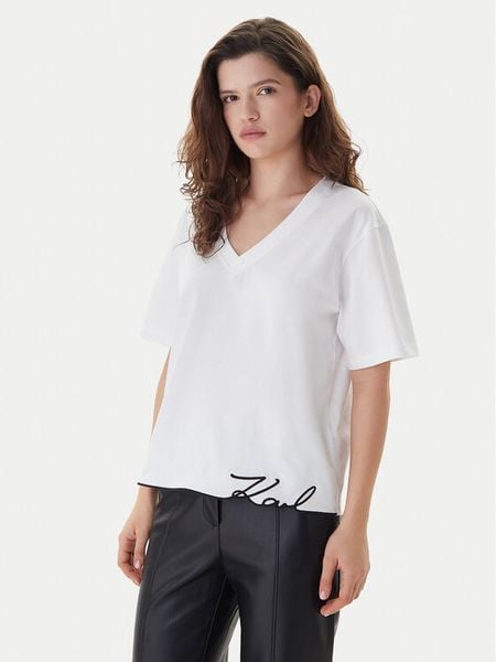 KARL LAGERFELD T-Shirt B1W17031 Biały Relaxed Fit. Białe t-shirty KARL LAGERFELD, xxl, bez wzorów, z bawełny, bez kołnierzyka, bez ramiączek. Za 429.99 zł.