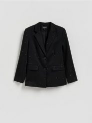 Marynarka ze strasem - czarny. Czarne marynarki i żakiety Reserved, l, bez wzorów, z tkaniny, bez ramiączek. Za 329.99 zł.