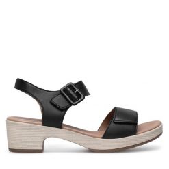 Sandały Remonte. Czarne sandały Remonte, bez wzorów, bez obcasa, na słupku, bez zapięcia. Za 359.99 zł.