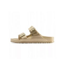 Klapki damskie Birkenstock Arizona Eva. Żółte klapki Birkenstock, bez wzorów, z materiału, bez obcasa, bez zapięcia. Za 188.10 zł.