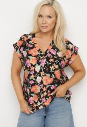 Czarna Bluzka w Kwiaty z Dekoltem V z Wiskozą Odalisa. Czarne bluzki Born2be, l, bez wzorów, z jeansu, eleganckie, bez kołnierzyka, plus size, bez ramiączek. W wyprzedaży za 63.74 zł.