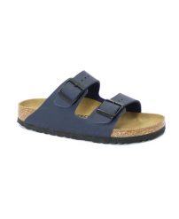 Klapki damskie Birkenstock Arizona. Niebieskie klapki Birkenstock, bez wzorów, z materiału, bez obcasa, bez zapięcia. Za 501.00 zł.