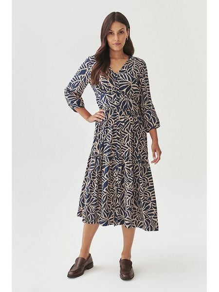 TATUUM Sukienka w kolorze granatowo-kremowym rozmiar: 36. Niebieskie sukienki Tatuum, na co dzień, bez wzorów, z wiskozy, bez kołnierzyka, bez ramiączek, midi, proste. Za 196.70 zł.