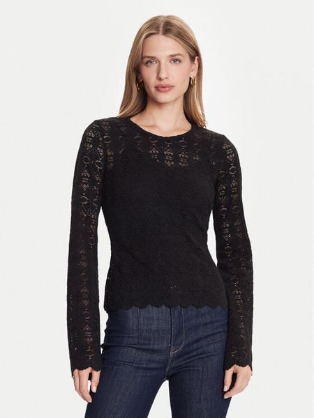 Guess Bluzka W5BP13 K1180 Czarny Slim Fit. Czarne bluzki Guess, l, z aplikacjami, z syntetyku, bez kołnierzyka, bez ramiączek. Za 209.99 zł.